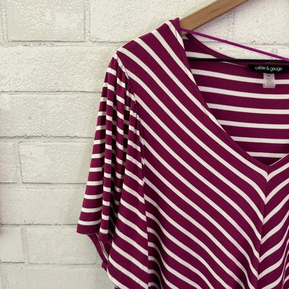 CABLE & GAUGE Purple & White Striped V Neck Short Sleeve Top - Picture 5 of 10